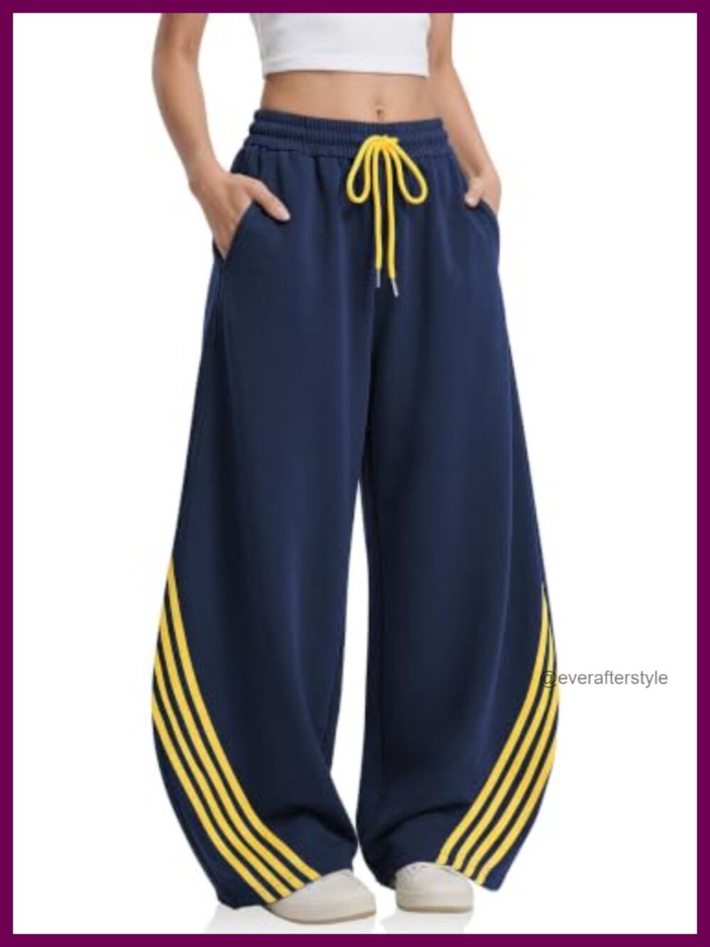 Women's Barrel Leg Wide Leg Sweatpants Striped Hem Drawstring Y2K